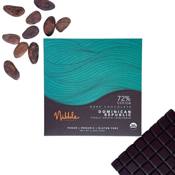 Nibble Chocolate bar — Dominican Republic 72% cocoa extra dark chocolate, 65 g.