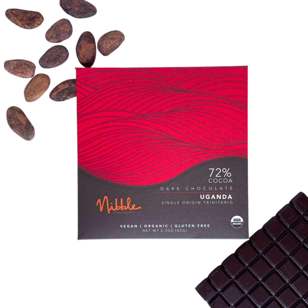 Vegan Chocolate | 72% Cocoa Uganda | Organic | Nibble Chocolate