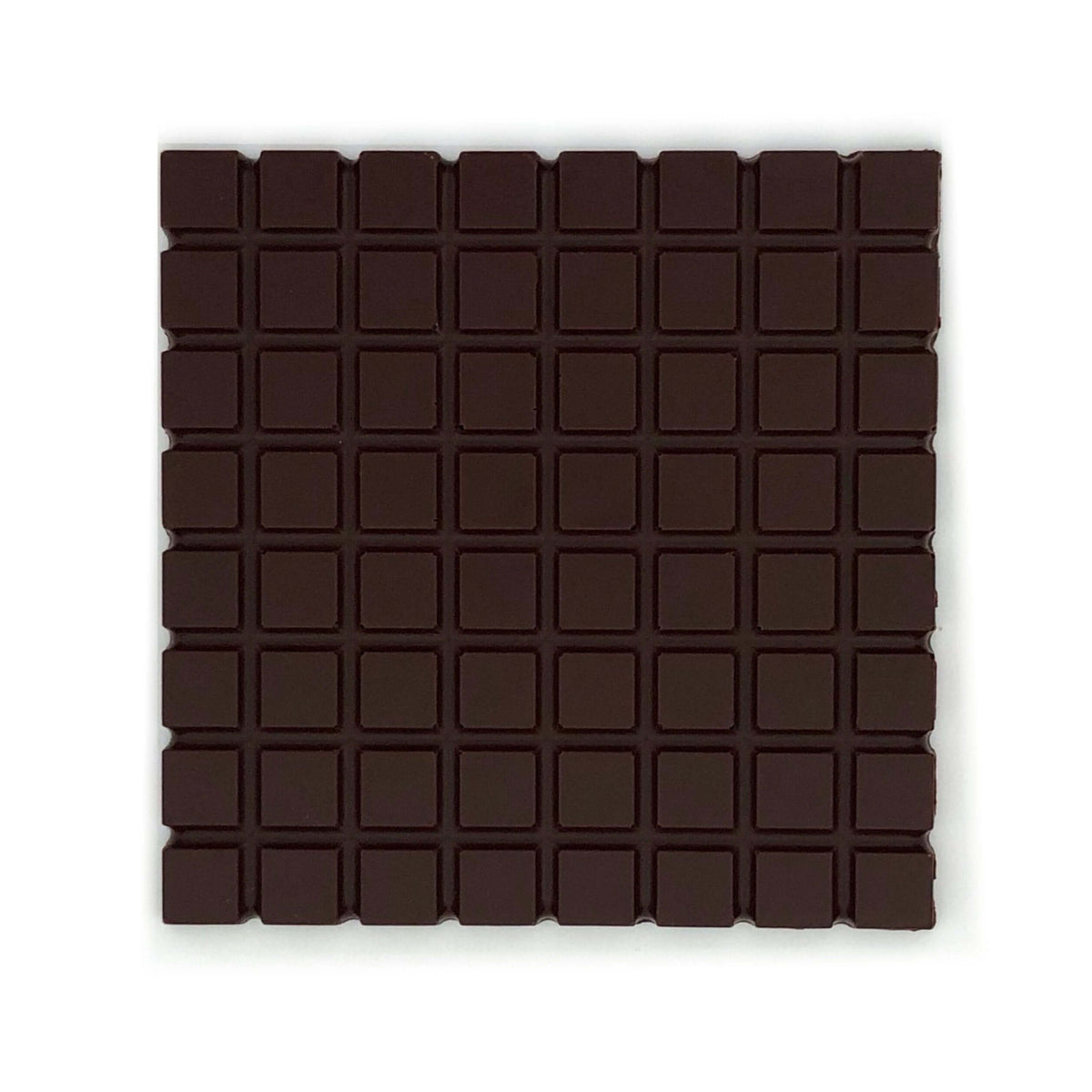 Dark chocolate bar infused with tequila and elderflower, front view on white background